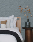 Habita wallpaper design - blue Hix pattern in bedroom