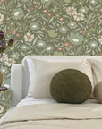 Habita wallpaper design - green Maude floral pattern in bedroom