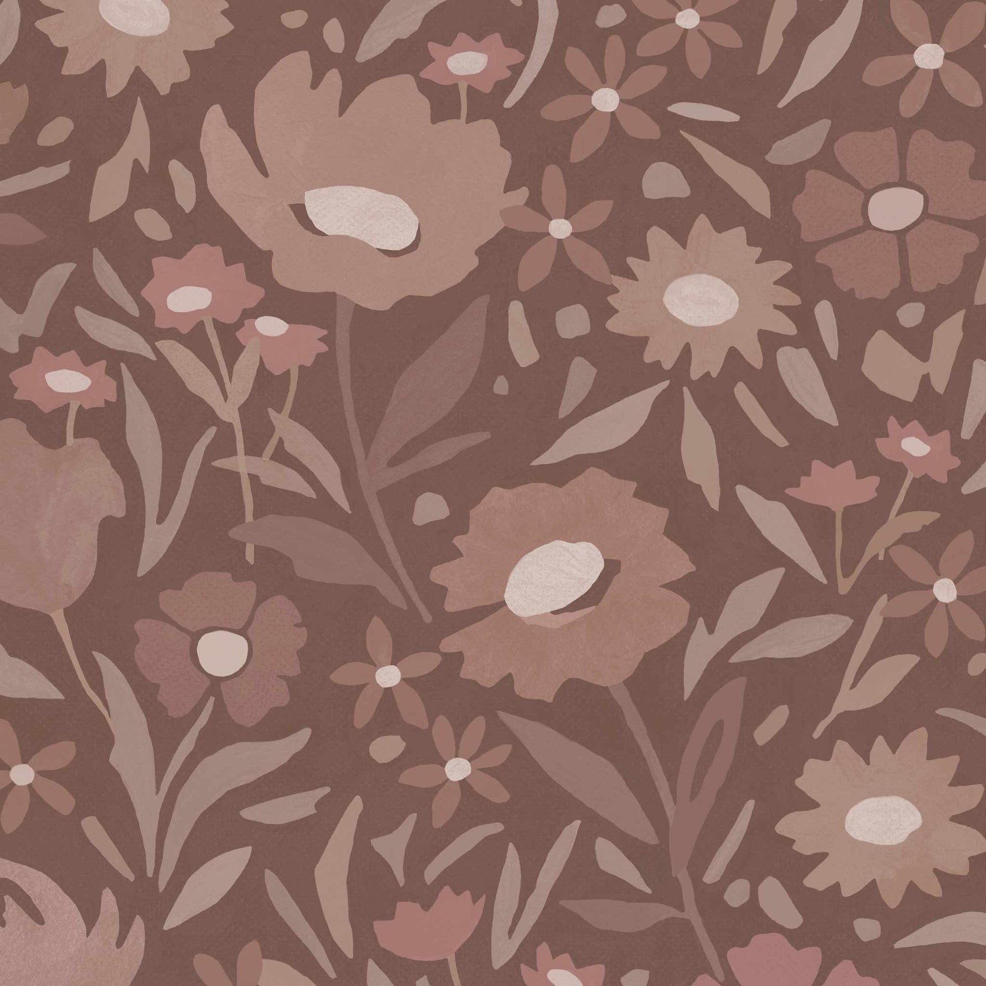 Habita wallpaper design - rust Maude floral pattern in Roobios