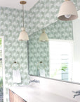 Habita wallpaper pattern - green Sunrise in Agave  in modern bathroom