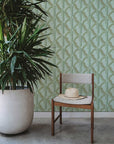 Habita wallpaper design - Lucie pattern in Eucalyptus in bedroom