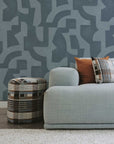 Habita wallpaper design - blue Forma pattern in living room