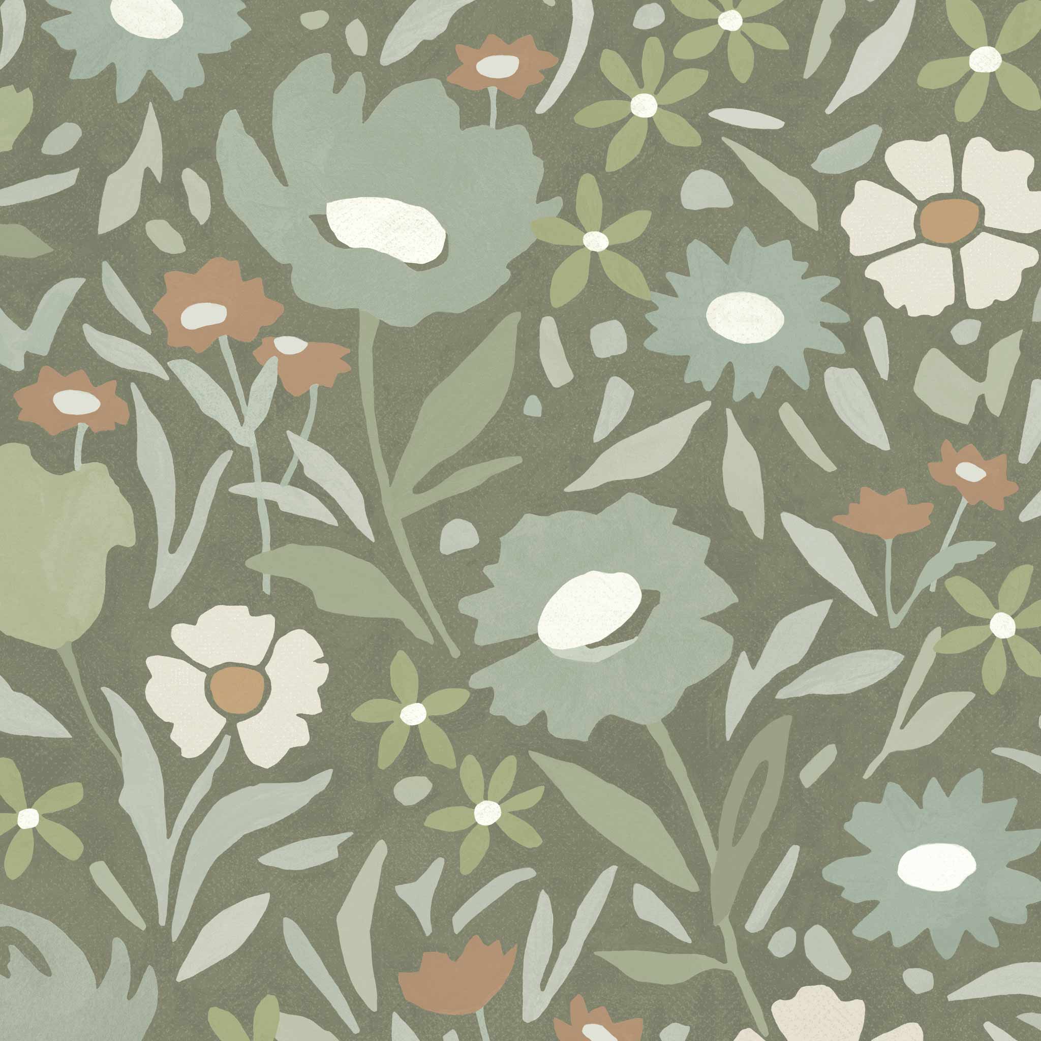 Habita wallpaper design -green Maude floral pattern in Eucalyptus