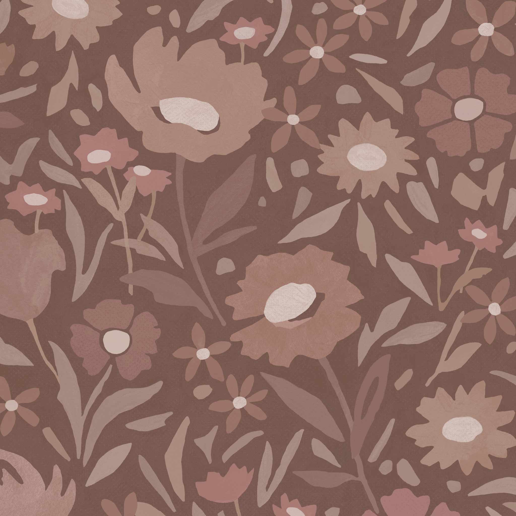 Habita wallpaper design - rust Maude floral pattern in Roobios 
