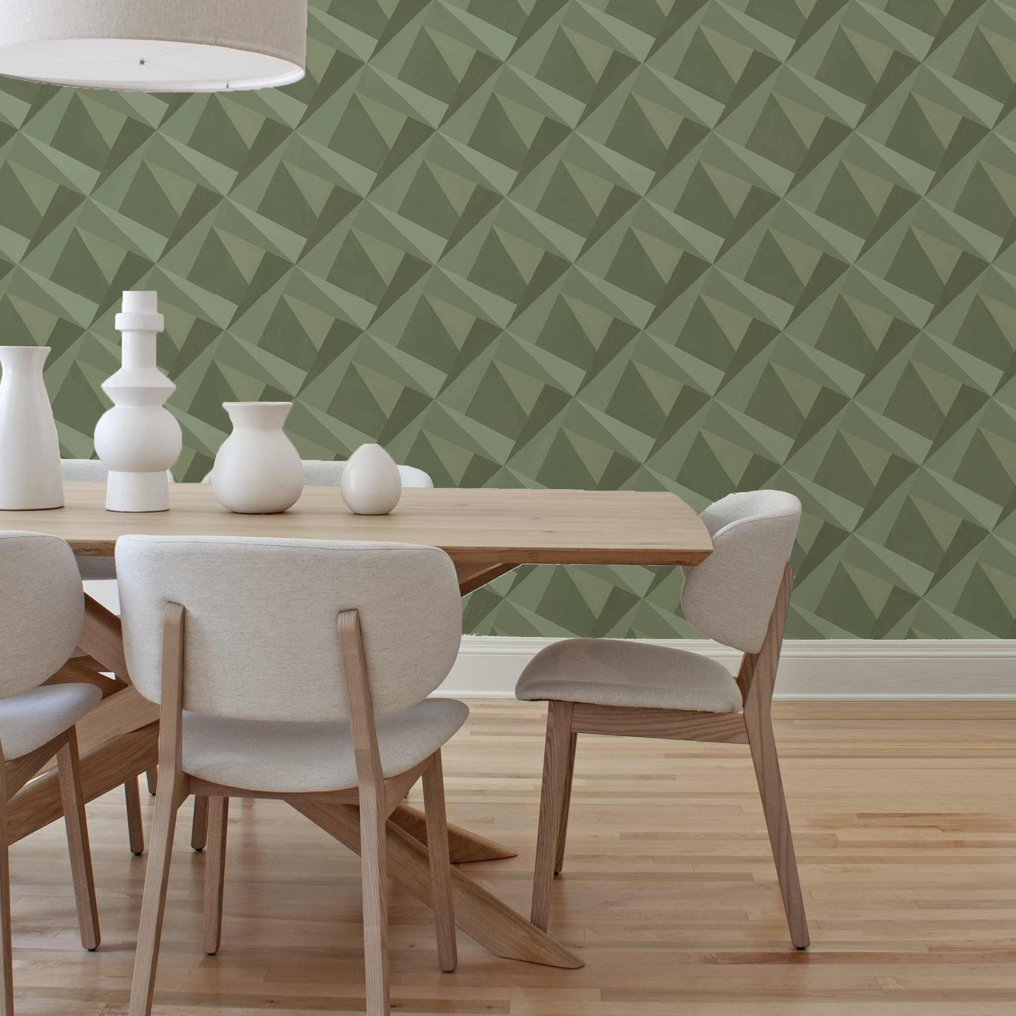 Habita wallpaper - green geometric wallpaper in modern dining room