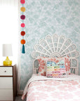 Habita wallpaper - Nimi pattern - pool color in bedroom